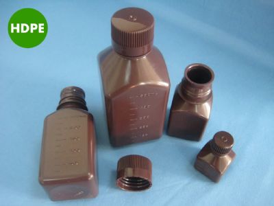 250ml螺纹口盖棕色小口塑料方瓶（HDPE材质