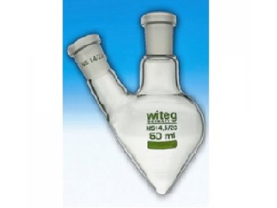 FLASKS, PEAR SHAPED, SIDE  NECK ANGLED, ACC. TO DIN 12383,  100 ML, CN ST 19/26, SN ST 14/23