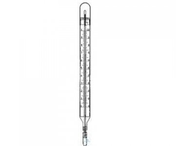 STEM THERMOMETERS, DIN 16178  OPAL GLASS SCALE, YELLOW ENAMELLED  MERCURY FILLING,  0 +110| 1°C, L.