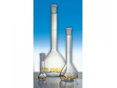200ml A级透明容量瓶、蓝标、无顶塞、ST14/23,含CNAS计量校准实验室资质证书