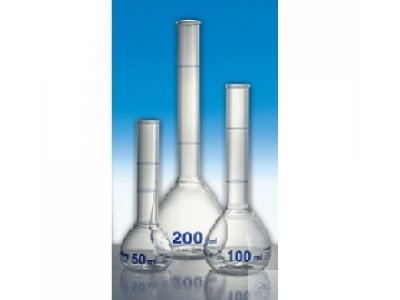 VOLUMETRIC FLASKS FOR SUGAR ANALYSIS, WITH 2 MARKS,   100 + 110 ML, DURAN-GLASS, BLUE GRADUATED