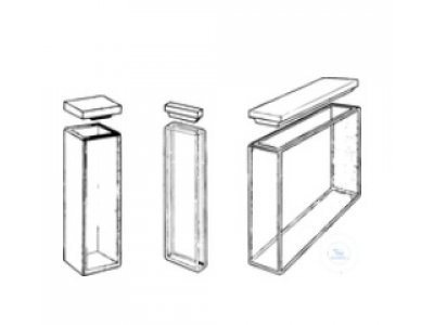 Macro rectangular cells, 7000 μl, path length 20 mm,  applicable wavelength 334-2500 nm, 45 x 12,5 x 22,5 mm,  with 2 polished windows, optical glass with PTFE lid