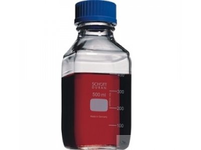 LABORATORY BOTTLES, SQUARE,  ISO THREAD GRADUATED DURAN,  WITHOUT CAP A. POURING RING,   100 ML, AMB