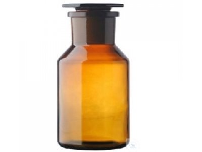 BOTTLES, CONICAL SHOULDER,  WIDE MOUTH ST-GLASS-STOPPER 45/27,  AMBER GLASS, 500 ML
