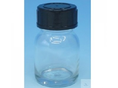 BOTTLES WIDE MOUTHED,  WITH DIN-SCREW THREAD,  W.SCREW CAP, 30 ML,CLEAR-GL.