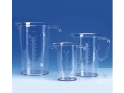 MEASURING BEAKERS,  WITH HANDLE AND SPOUT,  CRYSTAL CLEAR,GRADUATED,  SAN,250:5 ML; H 120 MM  ? 70 M