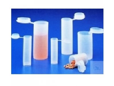 SAMPLE VIALS BOXES, WITH ATTACHED LID, PE  20 ML, OD 25 MM, HEIGHT 74,5 MM