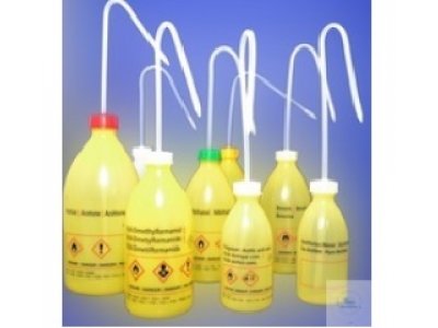 SAFETY WASHING BOTTLES,  500 ML, PE, W. SAFETY  DELIVERY JET, YELLOW,  'HEXAN'
