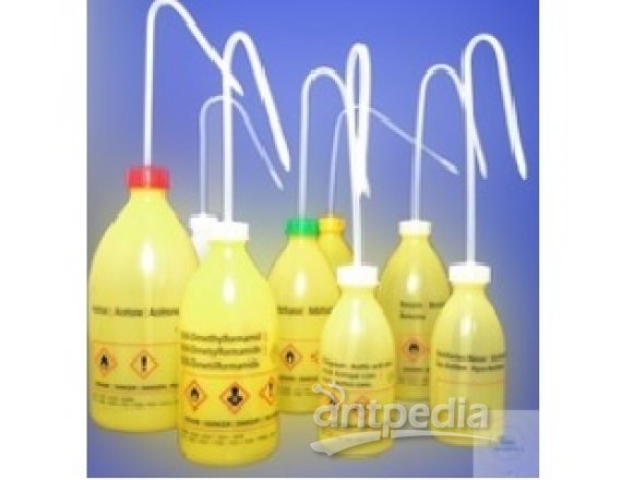 SAFETY WASHING BOTTLES,  250 ML, PE, W. SAFETY  DELIVERY JET, YELLOW,  'ACETONITRIL'