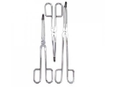 CRUCIBLE TONGS, WITH BENT POINTS, MADE OF   STAINLESS STEEL, LENGTH 200 MM, WITHOUT BOW