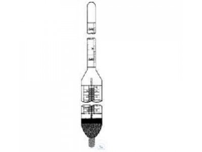 PRECISION DENSITY HYDROMETER,  DIN 12785 WITH THERMOMETER, L. 430 MM,  L 20 TH  1,220 - 1,240 G/CM 3