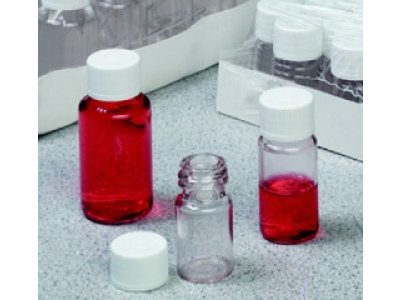 无菌诊断瓶，聚对苯二甲酸乙二醇酯共聚物；带线纹白色高密度聚乙烯盖，20ml容量