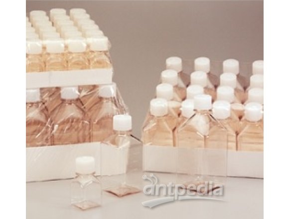 未灭菌，PETG 方形有刻度培养基瓶，带盖，聚对苯二酸乙二醇酯共聚物，天然高密度聚乙烯盖，1000毫升容量，每箱24