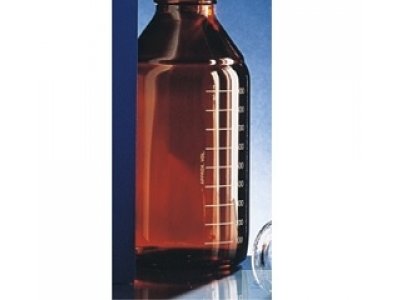 LABORATORY BOTTLES, BOROSILICATE GLASS, 500 ML,  AMBER STAINED, WITHOUT CAP AND POURING RING GL 45