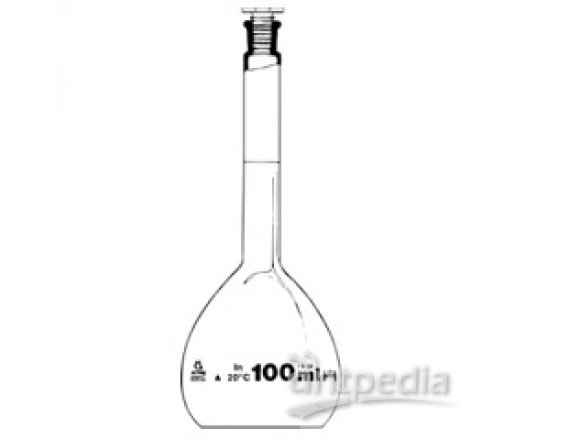 VOLUMETRIC FLASKS, 200 ML,  DIN-A, WITH ST-PE- STOPPERS,  ST 14/23, CONFORMITY CERTIFIED  WITH SPOUT