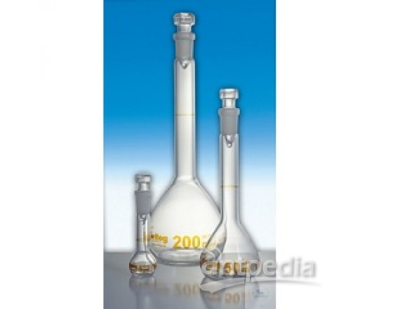 VOLUMETRIC FLASKS, 25 ML, DIN-A, CONFORMITY   CERTIFIED, W. RING MARKS,  INSCRIPTION, AMBER   STAIN