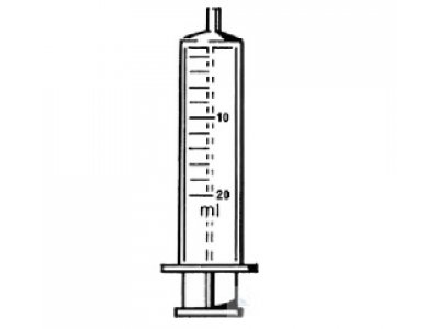 Glass and metall syringe, capacity 10ml:0,5ml, Luer tip,  autoclavable at 134°C and interchangeable, glass cylinder  with steel piston and conformity approved