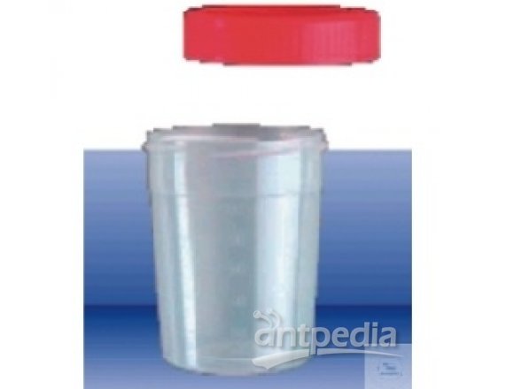 Urine beakers, 125 : 25 ml, sterile, graduated,  with screw cap, made of PP  Case = 250 pcs.