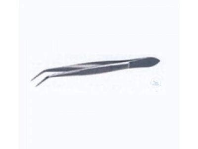 Forceps, length: 130 mm, fine points, bent,   stainless steel