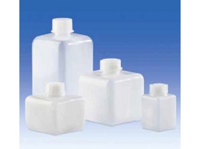 Narrow-mouth bottle, PE-LD, with screw cap, PP, square, 500 ml