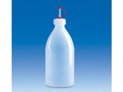 Dropping bottle, PE LD, GL 25, screw caps with dropping inserts, PE-LD, flat shoulder, 500 ml