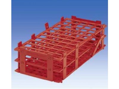 Test tube rack, PP, nesting, 21 positions for tube ? up to 30 mm, red