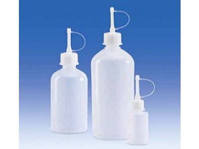 Dropping bottle, PE LD, GL 32, screw caps with dropping inserts, PE-HD, tall shoulder, 1000 ml