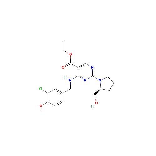 (S)-4-((<em>3</em>-氯-4-甲氧基<em>苄基</em>)<em>氨基</em>)-2-(2-(羟甲基)<em>吡咯烷</em>-<em>1</em>-基)嘧啶-5-甲酸乙酯，330785-83-6，95%