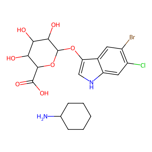 5-溴-6-氯-<em>3</em>-吲哚基β-D-<em>葡糖</em>苷酸环己铵盐 [用于生化研究]，144110-<em>43</em>-0，>98.0%(HPLC)