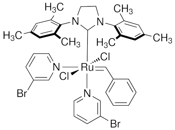 二氯[<em>1</em>,3-双(2,4,6-三甲基苯基)-2-<em>咪唑</em>烷亚基](亚<em>苄基</em>)双(3-溴吡啶)钌(II)，900169-53-1，97%