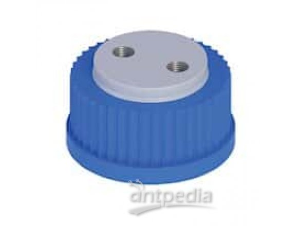 Cole-Parmer VapLock™ Solvent Delivery Cap w/ 304 SS Port Thread Inserts, two 1/4"-28, GL32; 1/ea