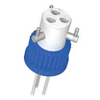 Diba Omnifit® Q-Series Solvent <em>Bottle</em> Cap, <em>GL</em>45, <em>2</em> UNF(F) <em>ports</em> with valves, blue; 1/ea