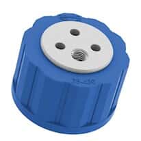 Diba Omnifit® T-Series Solvent Bottle Cap, GL45, <em>4</em> <em>Luer</em> ports and <em>1</em> venting port, blue; <em>1</em>/<em>ea</em>