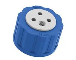 Diba Omnifit® T-Series Solvent Bottle Cap, GL45, 3 Luer ports and 1 venting port, blue; 1/ea