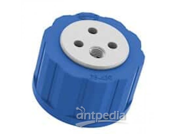Diba Omnifit® T-Series Solvent Bottle Cap, GL45, 3 Luer ports and 1 venting port, blue; 1/ea