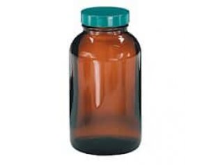 Qorpak GLC-02137 Precleaned Amber Glass Wide-Mouth Bottle, 480 mL, PTFE-lined cap, 12/Cs
