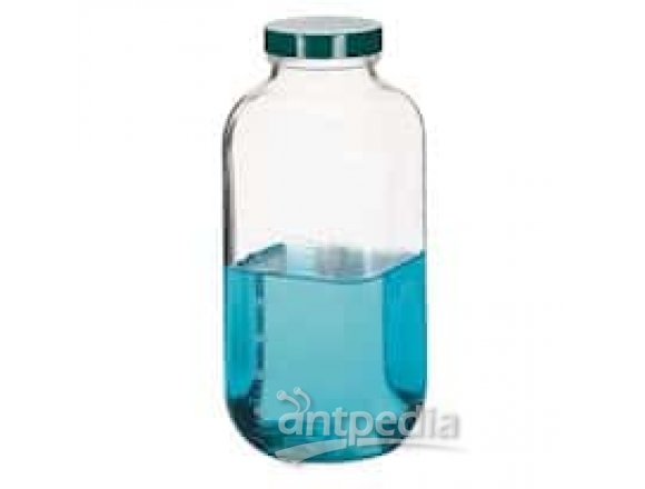 Qorpak GLC-01367 Precleaned Square Glass Wide-Mouth Bottle, PTFE Cap; 480 mL, 24/Cs