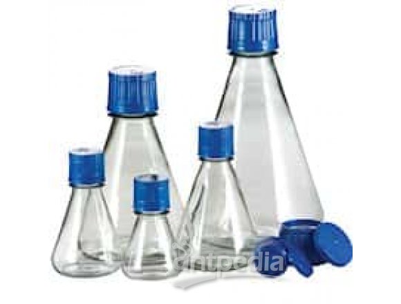TriForest FPC0125S Flat-Base Sterile Erlenmeyer Shaker Flask, 125 mL, PP, packs of 24, 144/CS