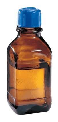 DWK Life Sciences (Wheaton) 844025 Amber Glass <em>Safety</em> <em>Bottle</em>, USP Type 3, Square, <em>250</em> <em>mL</em>, 33 mm cap
