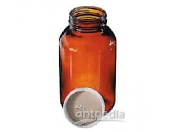 DWK Life Sciences (Wheaton) W216949 Amber Wide-Mouth Bottle, PTFE-Faced Foam-Lined PP Cap, 16 oz, 12/cs