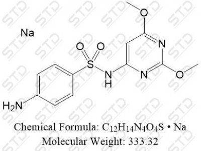 磺胺二甲氧嗪 钠盐 1037-50-9 C12H14N4O4S • Na
