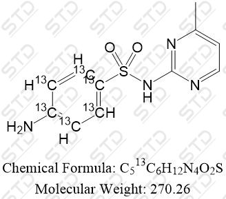 磺胺二甲嘧啶杂质1-13<em>C6</em> (磺胺嘧啶<em>EP</em>杂质A-13<em>C6</em>) 1196157-80-8 <em>C513C6</em>H12N4O2S