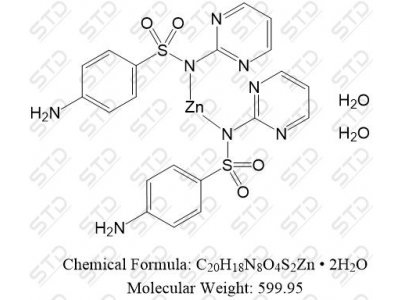 磺胺嘧啶 锌盐 水合物 68-35-9(free base) C20H18N8O4S2Zn • 2H2O