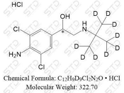 盐酸克仑特罗-d9 184006-60-8 C12H9D9Cl2N2O • HCl