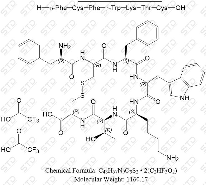 醋酸奥曲肽杂质16 三氟乙酸盐 160841-00-9(free base) C45H57N9O9S2 • 2(C2HF3O2