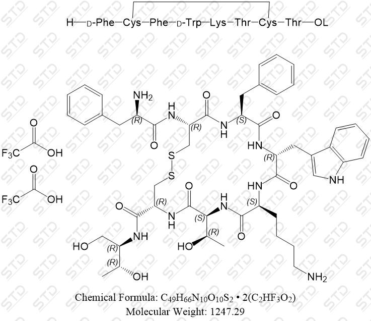 奥曲肽 双三氟乙酸盐 83150-76-9(free base) C49H66N10O10S2 • 2(C2HF3O2