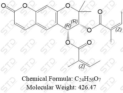 <em>2</em>-Butenoic acid, <em>2</em>-methyl-, <em>1,1</em>'-[(<em>6</em>R,7R)-7,8-dihydro-8,8-dimethyl-<em>2-oxo-2</em>