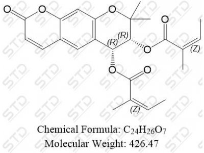 2-Butenoic acid, 2-methyl-, 1,1'-[(6R,7R)-7,8-dihydro-8,8-dimethyl-2-oxo-2H,6H-benzo[1,2-b:5,4-b']dipyran-6,7-diyl] ester, (2Z,2'Z)- 21800-48-6 C24H26O7